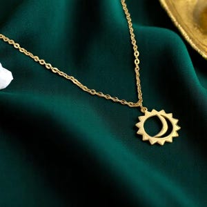14K Gold Sun and Moon Necklace: Celestial Astrology Jewelry