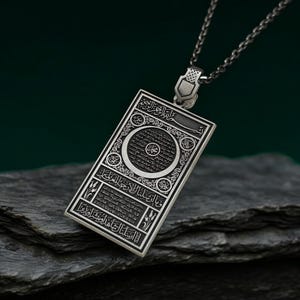 Superbe collier Hilyei Sharif en argent sterling 925 - Symbole d'amour et de spiritualité - Fabriqué à la main avec calligraphie arabe traditionnelle