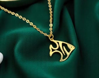 14K Gold Angel Fish Necklace: Dainty Charm, Holiday Jewelry