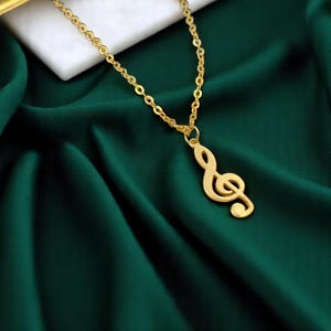 Collar de notas musicales de oro macizo de 14 k: colgante de clave de sol hecho a mano