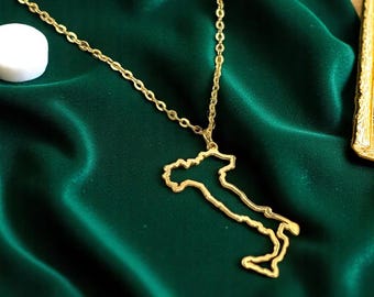 Italy Map Gold Pendant - World Map Necklace Globe Charm - Gold Italy Map Necklace - Map of Sicily Italy Necklace - Country Necklace