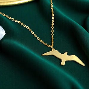Handcrafted 14k Solid Gold Flying Bird Necklace: Delicate Pendant