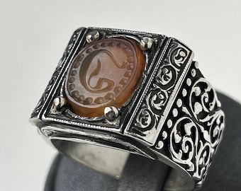 Handmade Brown Agate Ring: Artisan Sterling Silver Men's Jewelry