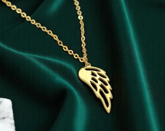 14k Solid Gold Angel Wing Necklace: Handmade Feather Pendant