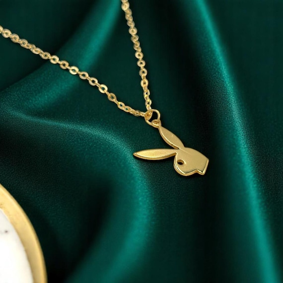 14K playboy ネックレス 14K Solid Gold Playboy Necklace - Bold Bunny Pendant for Her