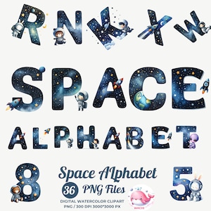 Clipart alfabético de bebé, clipart de fuente griega, clipart de flores alfabéticas, clipart espacial, clipart de guerras espaciales, clipart de galaxia, paquete de rayas de estrellas