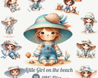 Beach Day Clipart: Little Girl Watercolor PNG Bundle (Digital Download)