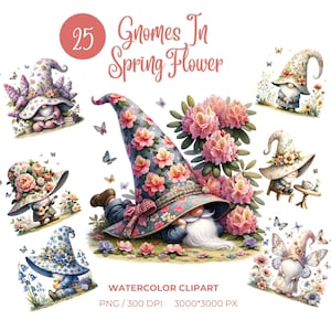 flower gnomes png flowers gnome png watercolor spring gnome png gnome spring png floralpng bundle                florall clipart png