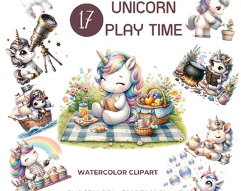 UNICORN Playtime,  Kids Fantasy Art, Rainbow Unicorn, Storybook Art, Playful Unicorns, Watercolor Unicorn Enchanted Unicorns, Unicorn Party.