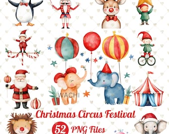 Christmas Circus Festival Watercolor Amusement Park Christmas Theme, attraction park, Kids Art, Nursery art, Clown PNG, Clipart Kids Decor