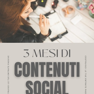 Può includere: Una grafica con il testo "3 MESI DI CONTENUTI SOCIAL GUIDA DONE FOR YOU" e un pulsante che dice "CLICCA QUI". La grafica è in italiano e probabilmente per un corso di marketing sui social media.