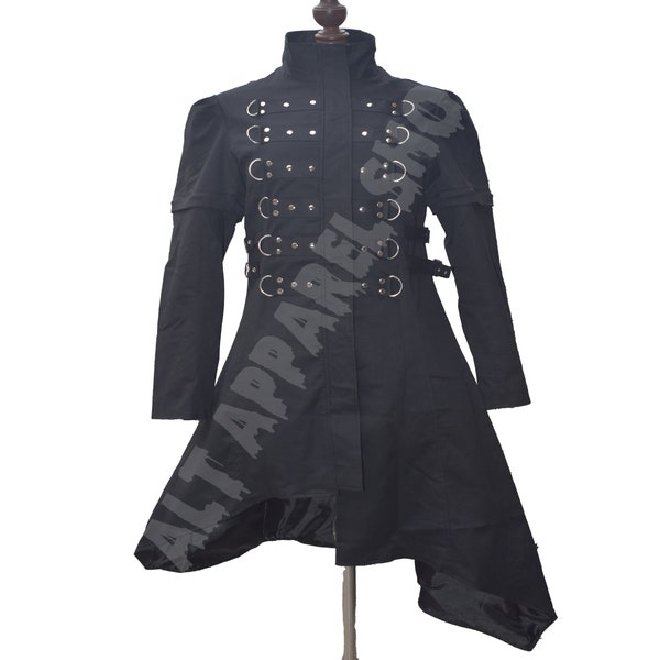 Manteau gothique victorien pour femme, style militaire élégant, robe pour dames en coton noir, manteau steampunk pour femme