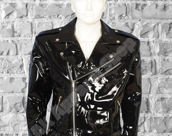 Vinyl PVC Jacke Herren Schwarz PVC Lederjacke Wet Look Vinyl Shine Schlanke & stilvolle Bikerjacke für Herren