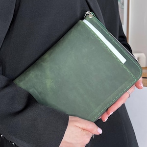 Carpeta de cuero A5 con cremallera: organizador de documentos personalizado con monograma