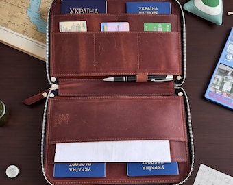 Leather A5 Organizer Zip Folder, Travel Document Holder, Leather Portfolio, A5 Zipper Binder, Leather Folio