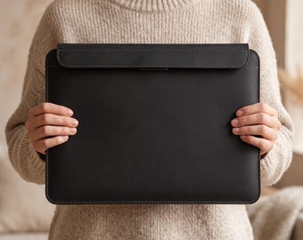 Full Grain Leather MacBook Sleeve Magnetic, Genuine Leather Laptop Case, MacBook Pro 14 16 Cover