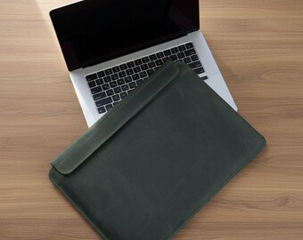 MacBook Neo Case Leather Magnetic, Genuine Leather Laptop Sleeve for Neo, Handmade Cover
