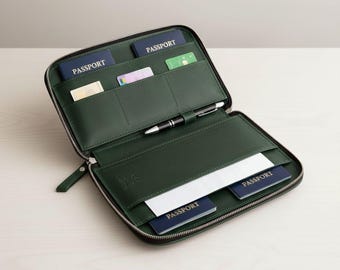 Travel Document Organizer, Leather Folder A5, Zip Portfolio