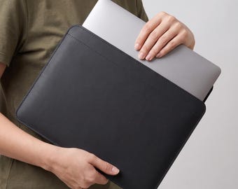 Cowhide Leather MacBook Sleeve Magnetic, Genuine Leather Laptop Case, MacBook Air 13 15 Cover