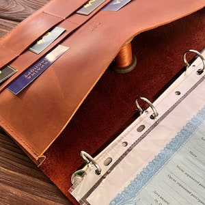 Classeur familial A4 en cuir - Classeur pour documents vintage personnalisé avec 4 classeurs à anneaux, organiseur personnalisé pour les affaires, les voyages et l'obtention du diplôme