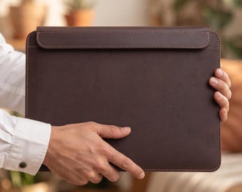 Leather Laptop Case Magnetic, Custom Size Sleeve for Any Laptop, Full Grain MacBook Cover