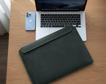 Leather MacBook Sleeve Gift for Men | Slim Minimalist Laptop Sleeve | Crazy Horse MacBook 14 Bag