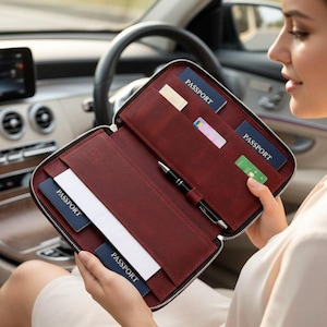 Leather Passport Holder | Business Travel Wallet | Crazy Horse Leather Organizer | Zipper | Executive Gift