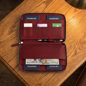 Genuine Crazy Horse Leather A5 Zip Organizer Folio, Travel Document Holder