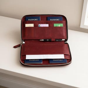 Portafoglio in pelle formato A5 con cerniera, cartella in pelle, organizer per documenti da viaggio, porta documenti formato A5
