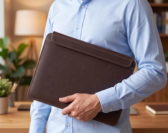 Executive Leather MacBook Sleeve Magnetic, Business Laptop Case, Corporate Gift Full Grain Folio