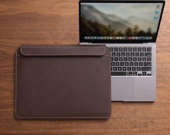Chocolate Leather Laptop Sleeve Magnetic, Dark Brown MacBook Case, Full Grain Leather Cover