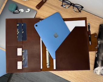 Vintage Crazy Horse Portfolio A4 | Document Organizer | Rustic Padfolio |family file folder