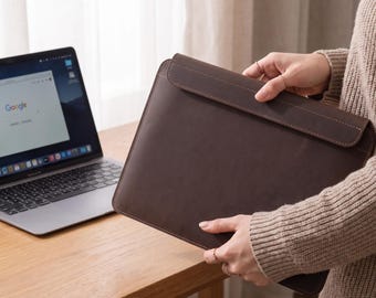 Leather MacBook Neo Sleeve Magnetic, Full Grain Laptop Case for MacBook Neo, Slim Cover