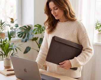 Leather MacBook Air Case Magnetic, Full Grain Sleeve for Air 13 15, Slim Genuine Leather Cover