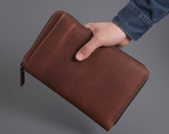 A5 Leather Portfolio Zipper | Document Holder | Compact Leather Folder