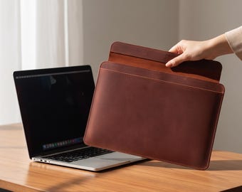 Leather MacBook Sleeve Magnetic | Crazy Horse MacBook Pro 14 16 Case | Vintage Leather Laptop Pouch