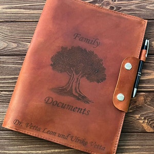 Porte-documents A4 en cuir vintage - Organiseur sécurisé avec gravure gratuite, cadeau idéal pour les documents de famille et les voyages d'affaires