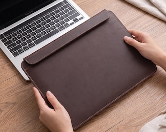Leather Laptop Sleeve for Women, Aesthetic MacBook Air Case Magnetic, Cute Sleeve Gift for Her