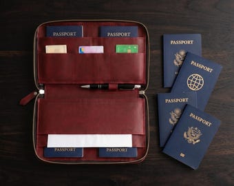 Porte Document A5 Cuir, Pochette Passeport, Leather Travel Document Organizer with Zipper
