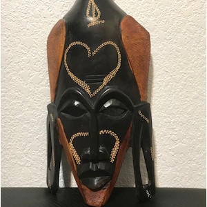 Kenya Hand Carved Wooden African Tribal Hanging Vintage Face Mask