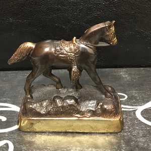 Vintage Miniature  Horse With Saddle Figure Statue Stand