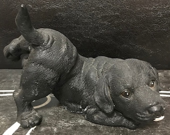 Black Labrador Retriever Puppy Playing Resin Figurine