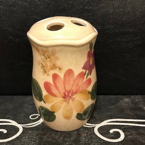 Beau porte-brosse à dents floral en céramique beige beige