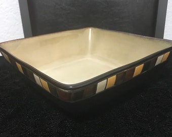 Home Trends Ciotola da portata quadrata in ceramica con piastrelle a mosaico marrone (10 pollici di larghezza x 3 1/2 di altezza) Due disponibili