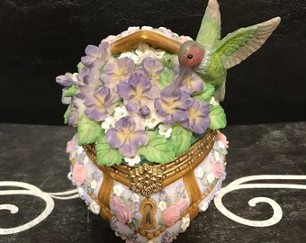 Vintage Kolibri Blumen herzförmige handgemachte Trinket Schmuckschatulle