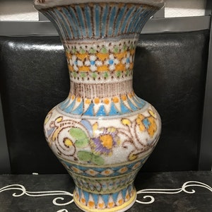 Moroccan Orange Blue White Vase Handcrafted Ceramic Table Vase Signed By Artist Collectible Decor