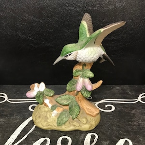 Hummingbird On Tree Branch Floral Ceramic Collectible Decor