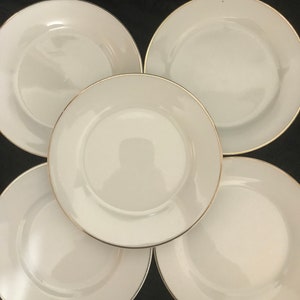 White Porcelain With Gold Trim Salad And Dessert Plate Set Of Five (7 1/2 Inches)