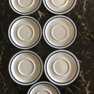 Seven Vintage Dansk Bistro International Designs Ltd NR Portugal White Blue Saucer Set of Seven