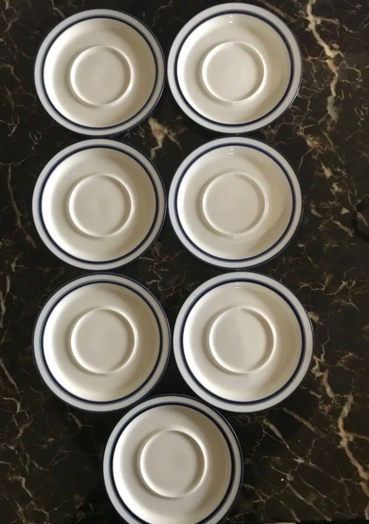 Seven Vintage Dansk Bistro International Designs Ltd NR Portugal White Blue Saucer Set of Seven